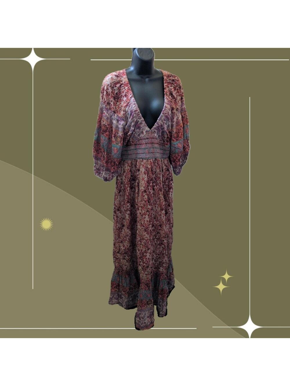 🍋✨ NWT Free People Golden Hour Maxi Dress In Tea Combo Size M